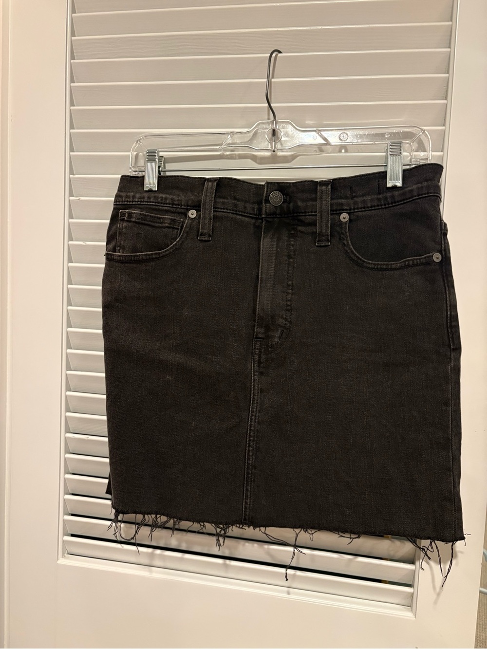 Madewell Black Frayed-Hem Denim Mini Skirt